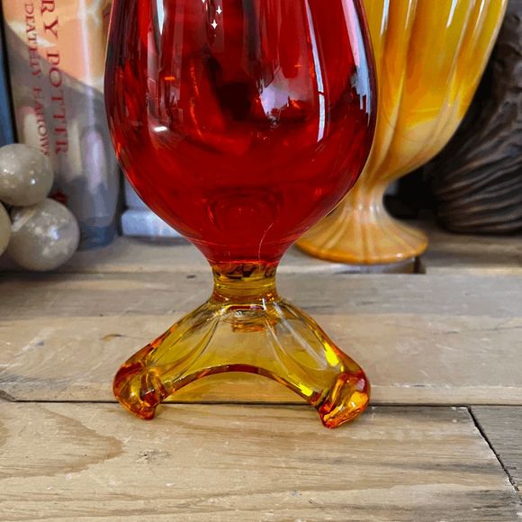 Vintage Viking Glass Epic Arching Thumb Print Footed Vase PLEASE DO NOT BUNDLE - Picture 5 of 8